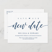 Aesthetic Navy Blue, Save our new date, postponed Briefkaart (Voorkant / Achterkant)