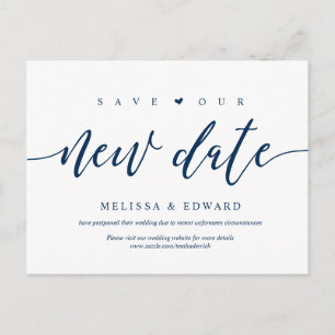 Aesthetic Navy Blue, Save our new date, postponed Briefkaart