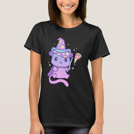 Aesthetic Pastel Goth Kitten With Pizza Cute Pizza T-shirt (Voorkant)