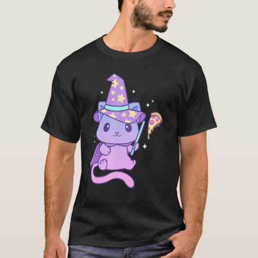 Aesthetic Pastel Goth Kitten With Pizza Cute Pizza T-shirt (Voorkant)