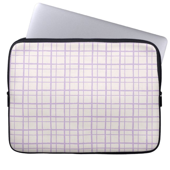 Aesthetic Pastel Hand Drawn Grid Dusty Lilac Laptop Sleeve (Voorkant)