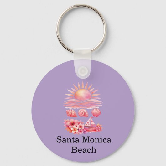 Aesthetic Pink Beach Sunset Watercolor Sleutelhanger (Voorkant)