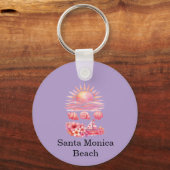 Aesthetic Pink Beach Sunset Watercolor Sleutelhanger (Voorkant)