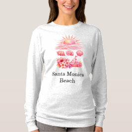 Aesthetic Pink Beach Sunset Watercolor T-shirt