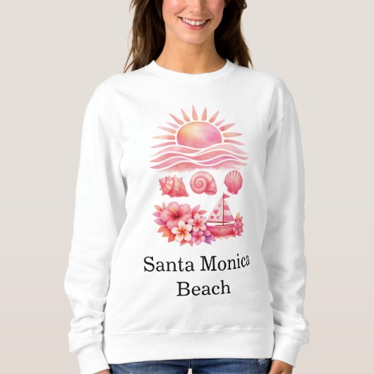 Aesthetic Pink Beach Sunset Watercolor Trui (Voorkant)