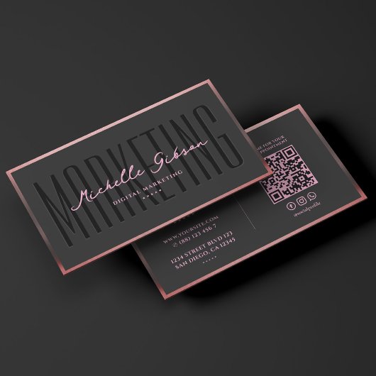 Aesthetic Pink Black Marketing Professional  Visitekaartje