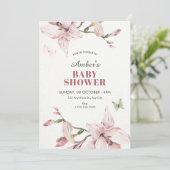 Aesthetic pink flower bloom baby shower kaart (Staand voorkant)