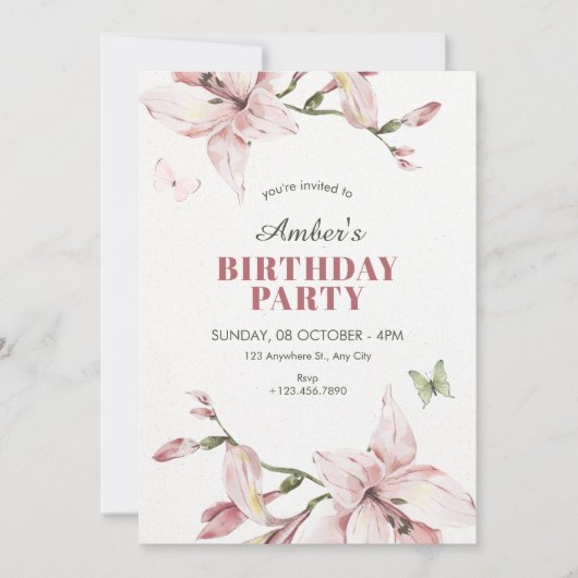 Aesthetic pink flower bloom birthday kaart (Voorkant)