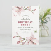 Aesthetic pink flower bloom birthday kaart (Staand voorkant)