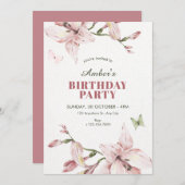 Aesthetic pink flower bloom birthday kaart (Voorkant / Achterkant)