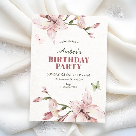 Aesthetic pink flower bloom birthday kaart