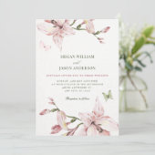 Aesthetic pink flower bloom wedding  kaart (Staand voorkant)