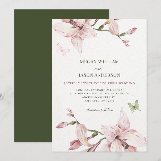 Aesthetic pink flower bloom wedding  kaart (Voorkant / Achterkant)