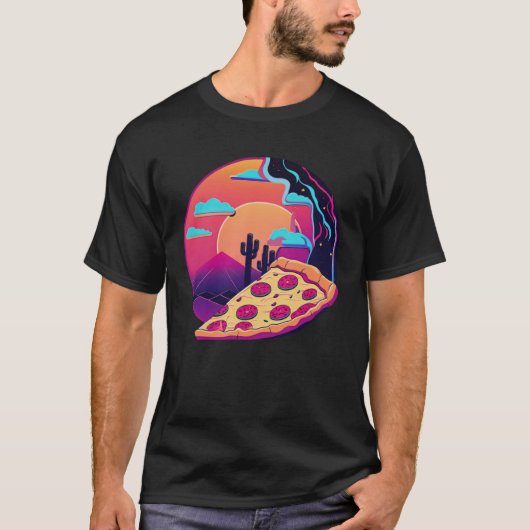 Aesthetic Pizza Party with 80s Retrowave T-shirt (Voorkant)
