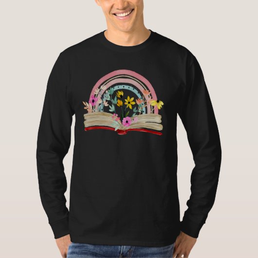 Aesthetic Rainbow Floral Book Librarian Read Nerd  T-shirt (Voorkant)