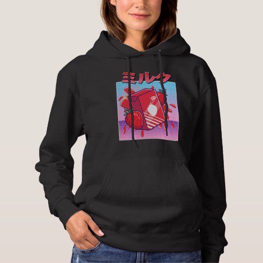 Aesthetic Strawberry Milk Shake Vaporwave 90s Japa Hoodie (Voorkant)