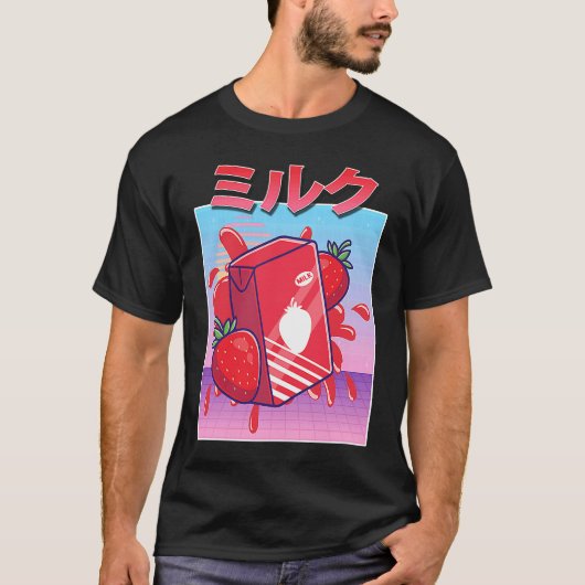 Aesthetic Strawberry Milk Shake Vaporwave 90s Japa T-shirt (Voorkant)