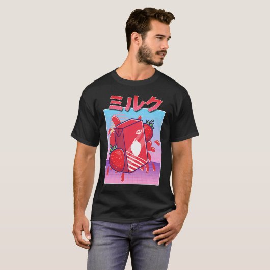 Aesthetic Strawberry Milk Shake Vaporwave 90s Japa T-shirt (Voorkant volledig)