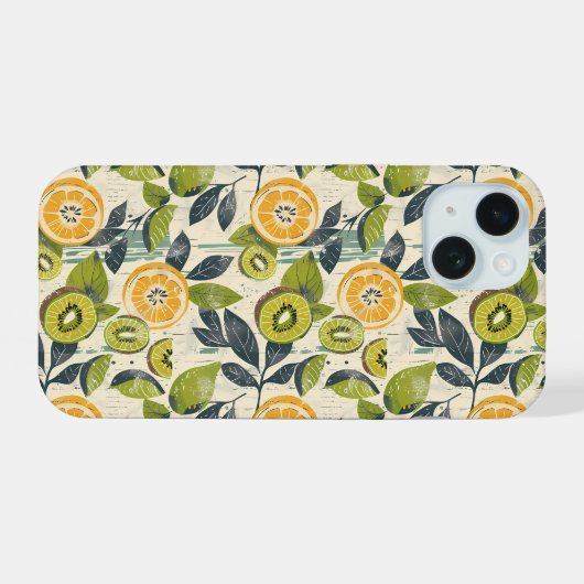Aesthetic Summer Lemon Kiwi Pattern iPhone Case iPhone 15 Case (Achterkant horizontaal)