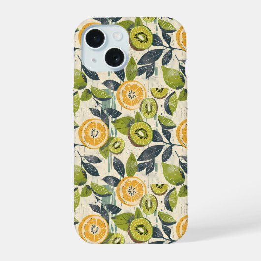 Aesthetic Summer Lemon Kiwi Pattern iPhone Case iPhone 15 Case (Achterkant)