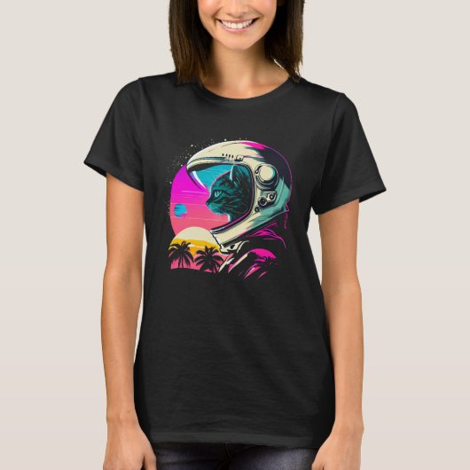 Aesthetic Vaporwave Space Cat 80s 90s Astronaut  1 T-shirt (Voorkant)