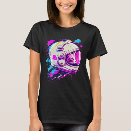 Aesthetic Vaporwave Space Cat 80s 90s Astronaut  3 T-shirt (Voorkant)
