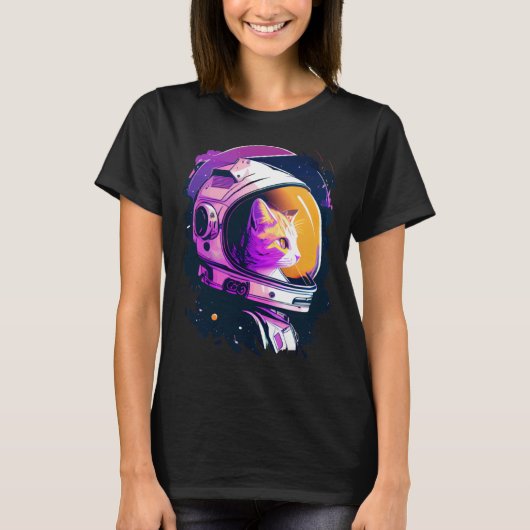 Aesthetic Vaporwave Space Cat 80s 90s Astronaut  4 T-shirt (Voorkant)