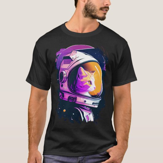 Aesthetic Vaporwave Space Cat 80s 90s Astronaut  4 T-shirt (Voorkant)