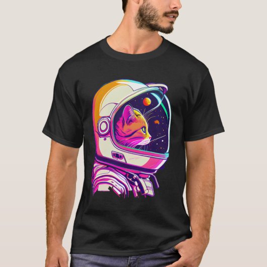 Aesthetic Vaporwave Space Cat 80s 90s Astronaut T-shirt (Voorkant)
