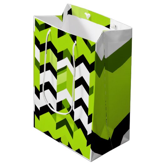 Aesthetic Vibrant Wasabi Chevron Modern Texture Medium Cadeauzakje (Voorkant Gekanteld)
