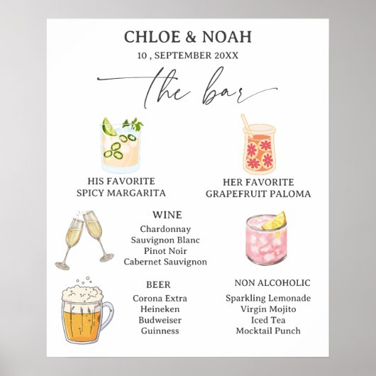 Aesthetic Wedding Bar Menu Poster (Voorkant)