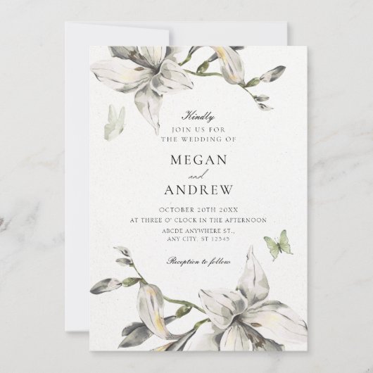 Aesthetic white grey flower bloom wedding kaart (Voorkant)