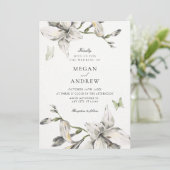 Aesthetic white grey flower bloom wedding kaart (Staand voorkant)