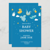 Aesthetisch blauw Baby shower-uitnodiging Kaart (Voorkant / Achterkant)
