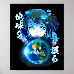 Aesthetisch Japans Shirt meisje op aarde Dag Werl Poster