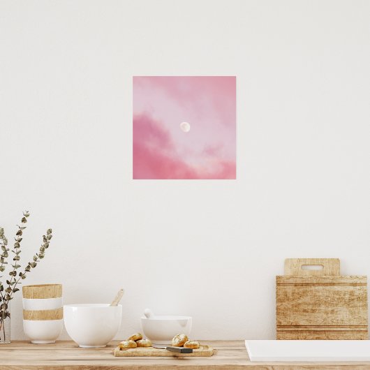 Aesthetisch kalm roze hemel en maan poster (Keuken)