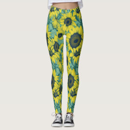 Aesthetisch kleurig zonnebloempatroon leggings