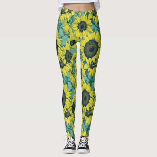 Aesthetisch kleurig zonnebloempatroon leggings (Voorkant)