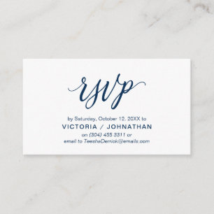 Aesthetisch marineblauw script, Bindende RSVP reag Informatiekaartje