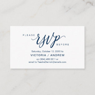 Aesthetisch marineblauw script, party RSVP reageer Informatiekaartje