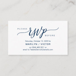 Aesthetisch marineblauw script, party RSVP reageer Informatiekaartje