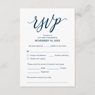Aesthetisch, Navy Blue, Wedding Dinner RSVP, antwo Informatiekaartje