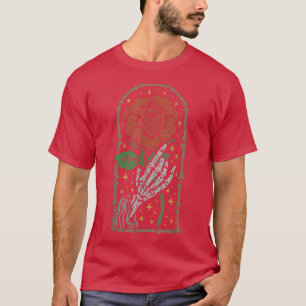 Aesthetisch Roos Witte skelet Handje met rood R T-shirt