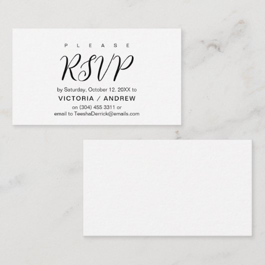 Aesthetisch Zwart Manuscript, Bindende RSVP antwoo Informatiekaartje (Voorkant / Achterkant)