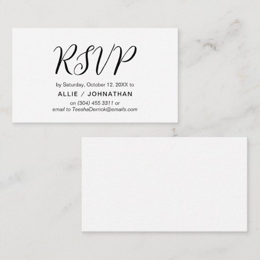Aesthetisch Zwart Manuscript, Bindende RSVP antwoo Informatiekaartje (Voorkant / Achterkant)