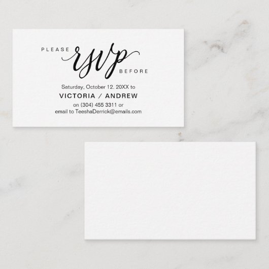 Aesthetisch Zwart Manuscript, de Partij RSVP antwo Informatiekaartje (Voorkant / Achterkant)
