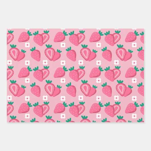Aesthetische aardbeiboomvruchtenroze inpakpapier vel (Voorkant 3)