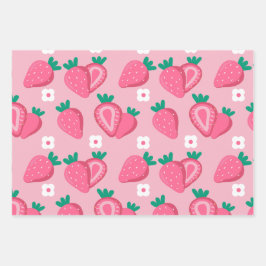 Aesthetische aardbeiboomvruchtenroze inpakpapier vel