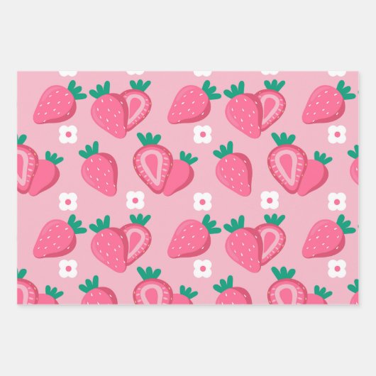 Aesthetische aardbeiboomvruchtenroze inpakpapier vel (Voorkant)