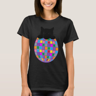 Aesthetische Disco Ball Psychedelic Black Cat Disc T-shirt